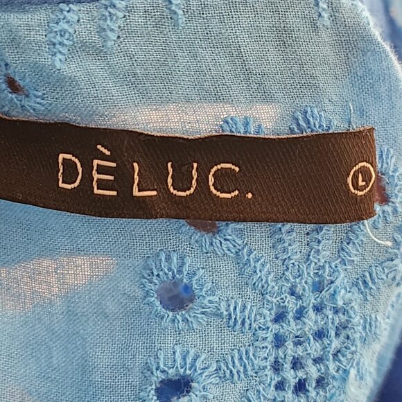 Deluc Turquoise Blue 100% Cotton Eyelet Ruffle High Neck Top - Picture 7 of 8